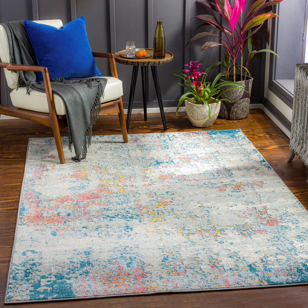Tambalisa Ivory And Blue Modern Abstract Design Area Rug