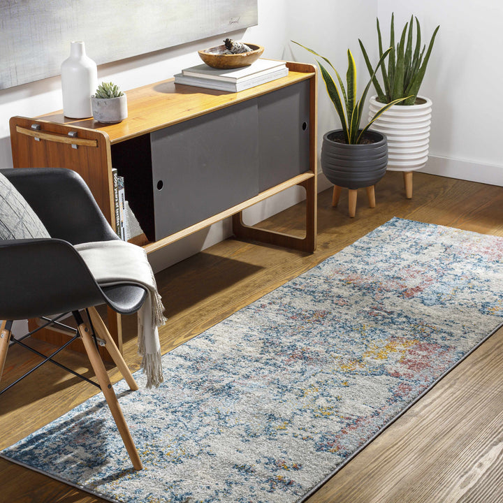 Tambalisa Ivory And Blue Modern Abstract Design Area Rug