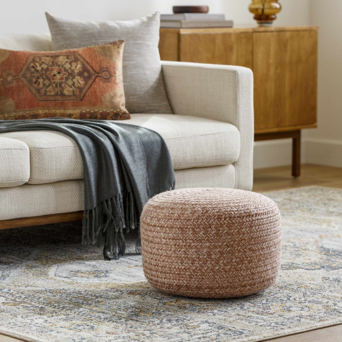 Tonanitla Blush Recycled PET Outdoor Pouf - The Rug Decor