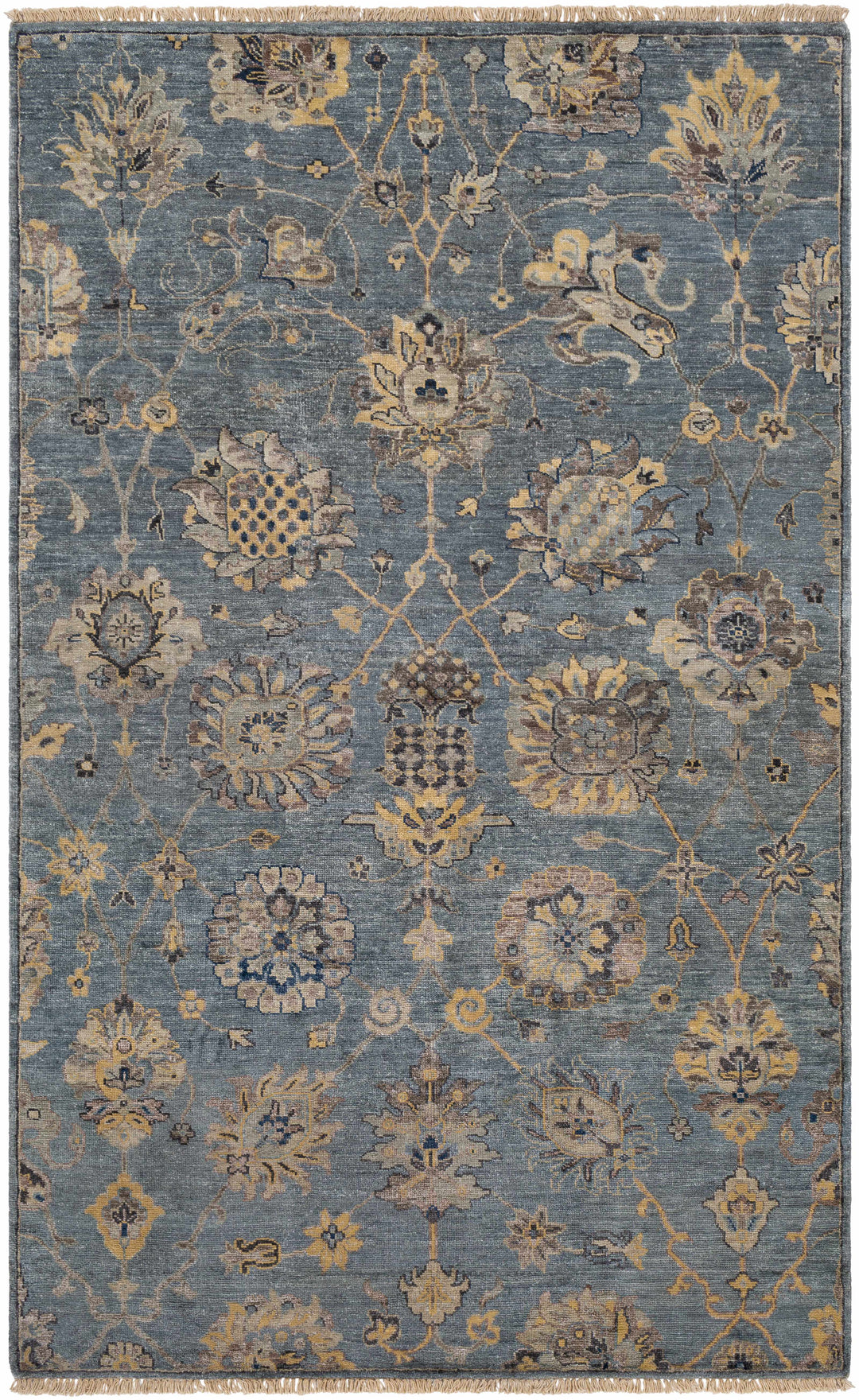 Toquerville Traditional Floral Design Hand Knotted Gray Area Rug