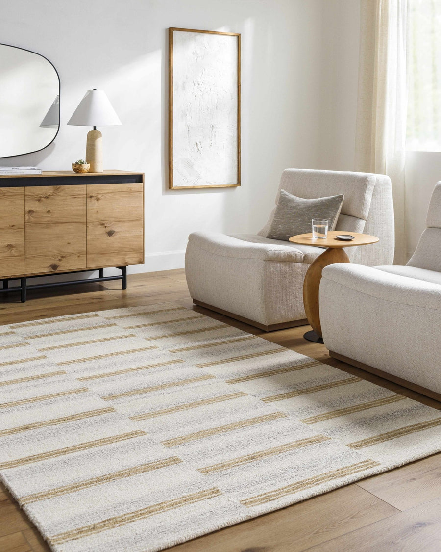 Toren Modern Striped Ivory And Beige Area Rug - The Rug Decor