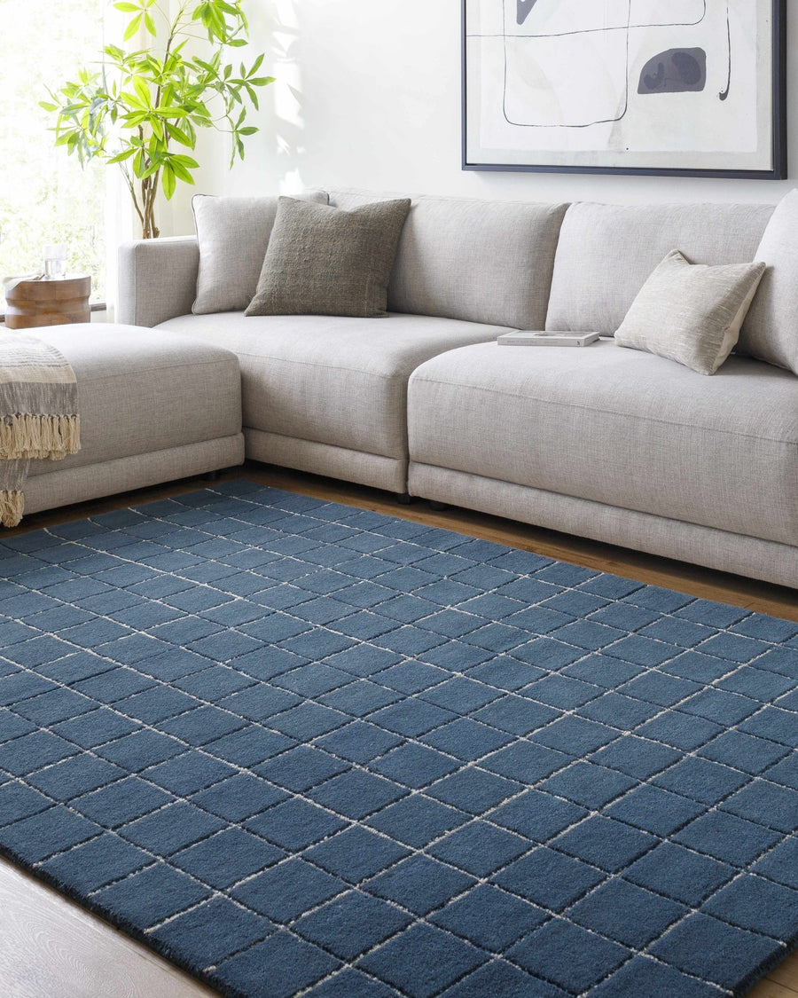 Toshi Modern Geometrical Boxes Blue Area Rug - The Rug Decor