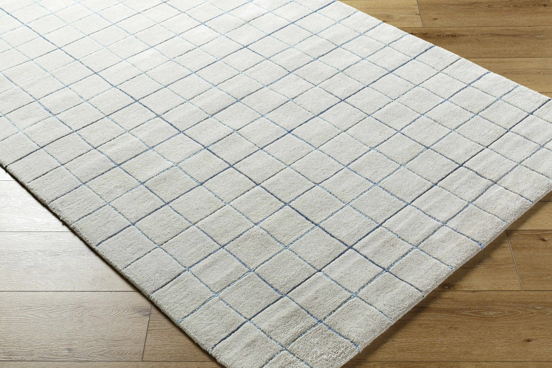 Toshi Modern Geometrical Ivory And Blue Hand Tufted Wool Rug - The Rug Decor