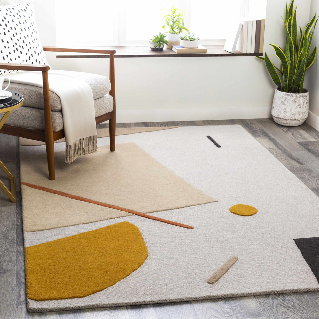 Townview Modern Abstract Ivory And Mustard Wool Area Rug - The Rug Decor