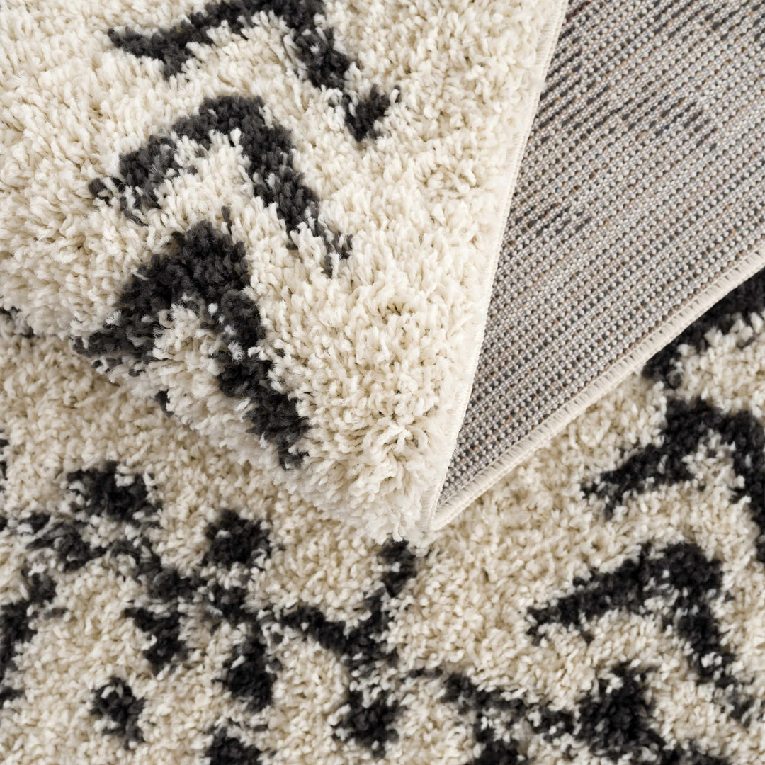 Traditional Beige and Charcoal Machine Woven Moroccan Multi size Tribal Trellis Plush Pile Turkish Rug - The Rug Decor