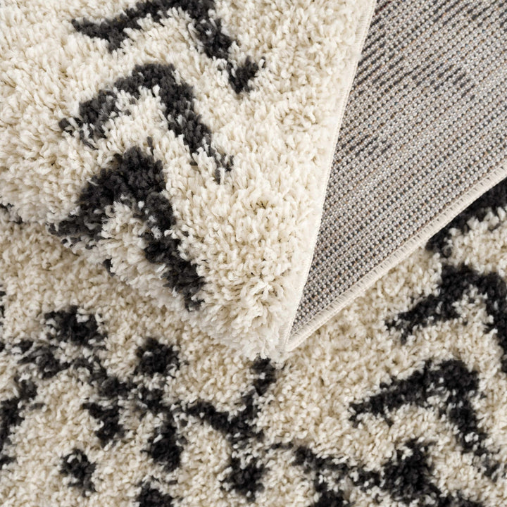 Traditional Beige and Charcoal Machine Woven Moroccan Multi size Tribal Trellis Plush Pile Turkish Rug - The Rug Decor