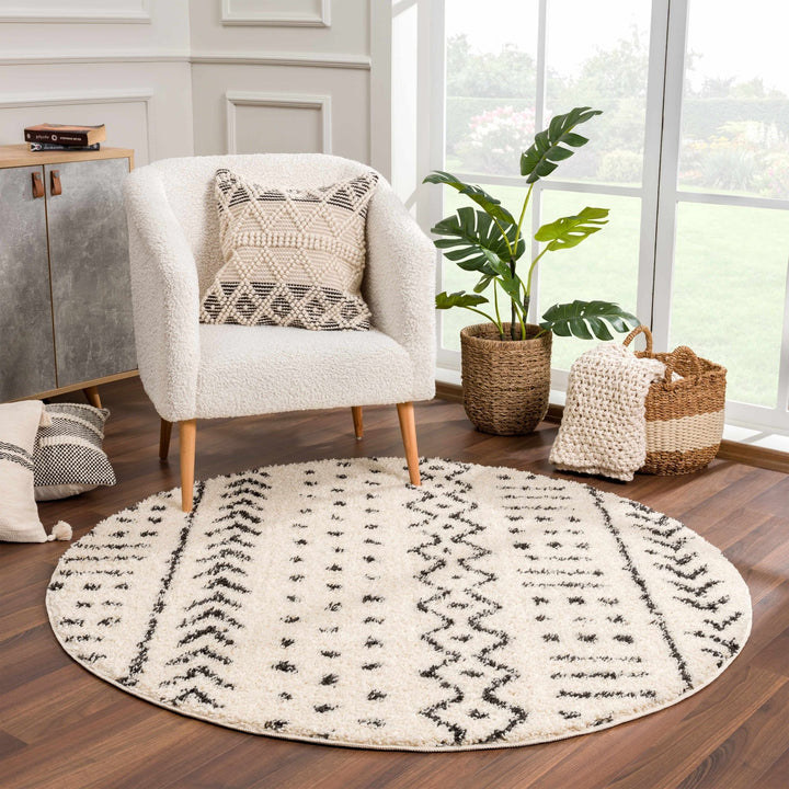 Traditional Beige and Charcoal Machine Woven Moroccan Multi size Tribal Trellis Plush Pile Turkish Rug - The Rug Decor
