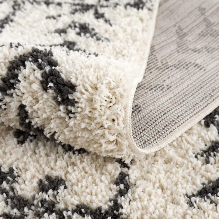 Traditional Beige and Charcoal Machine Woven Moroccan Multi size Tribal Trellis Plush Pile Turkish Rug - The Rug Decor