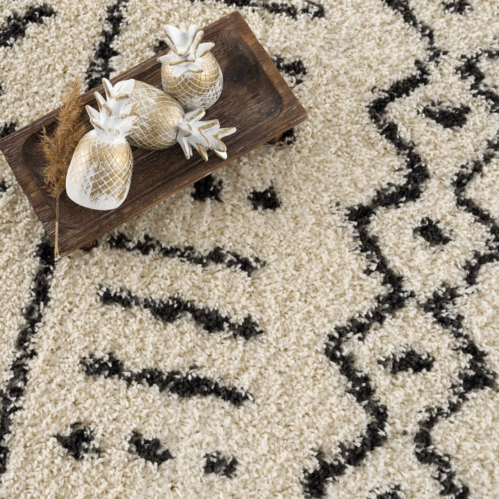 Traditional Beige and Charcoal Machine Woven Moroccan Multi size Tribal Trellis Plush Pile Turkish Rug - The Rug Decor