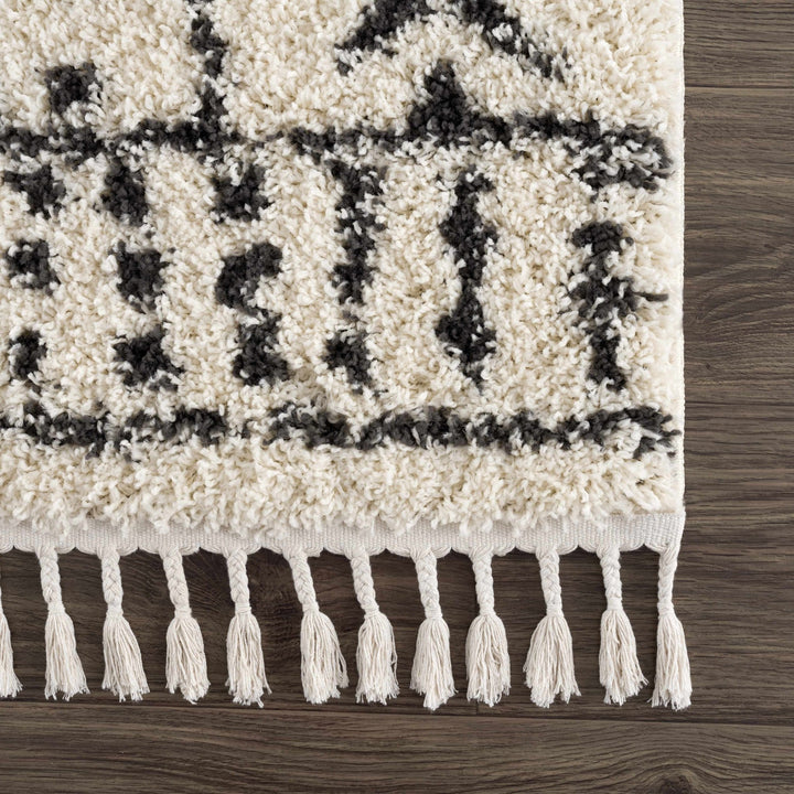 Traditional Beige and Charcoal Machine Woven Moroccan Multi size Tribal Trellis Plush Pile Turkish Rug - The Rug Decor