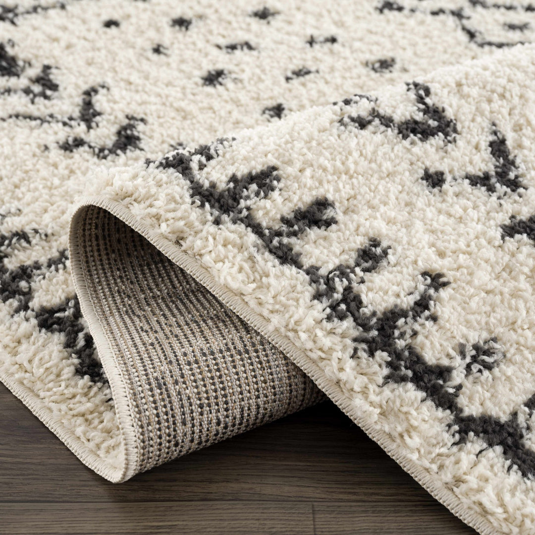 Traditional Beige and Charcoal Machine Woven Moroccan Multi size Tribal Trellis Plush Pile Turkish Rug - The Rug Decor