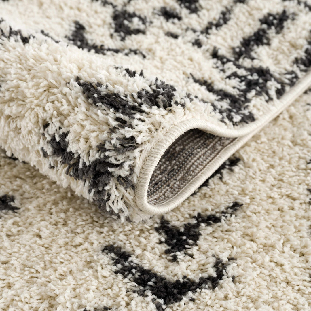 Traditional Beige and Charcoal Machine Woven Moroccan Multi size Tribal Trellis Plush Pile Turkish Rug - The Rug Decor