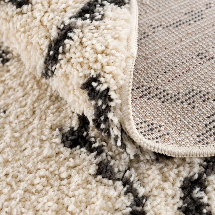 Traditional Beige and Charcoal Machine Woven Moroccan Multi size Tribal Trellis Plush Pile Turkish Rug - The Rug Decor