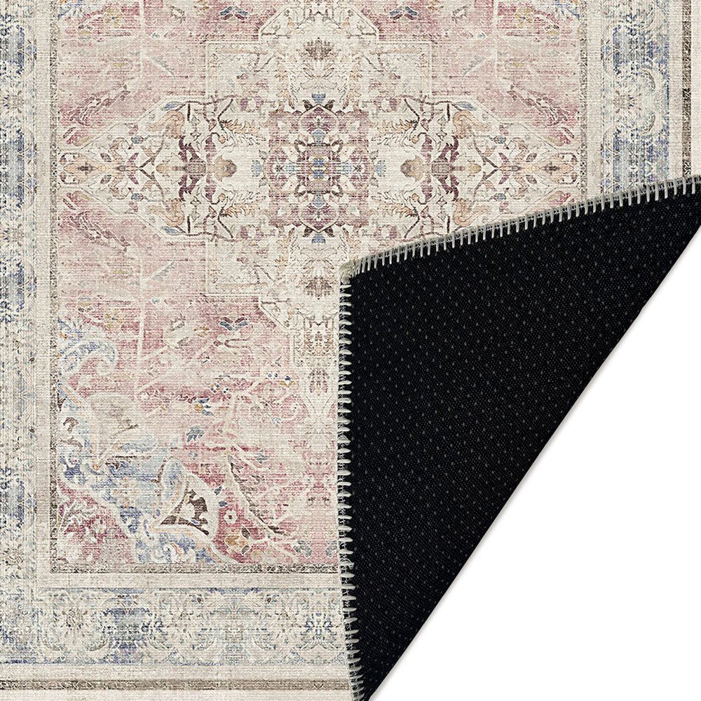 Traditional Beige And Pink Machine Washable Cotton Area Rug - The Rug Decor