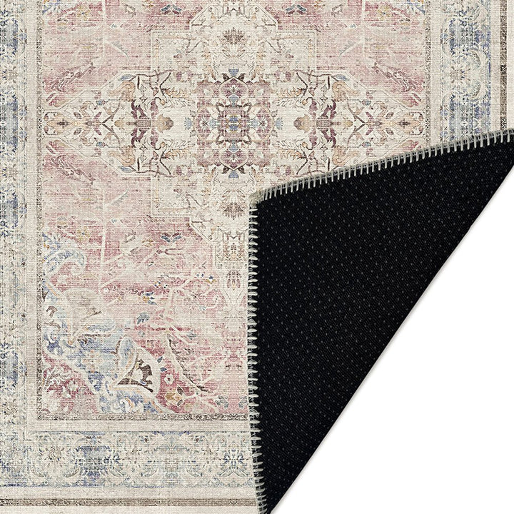 Traditional Beige And Pink Machine Washable Cotton Area Rug - The Rug Decor
