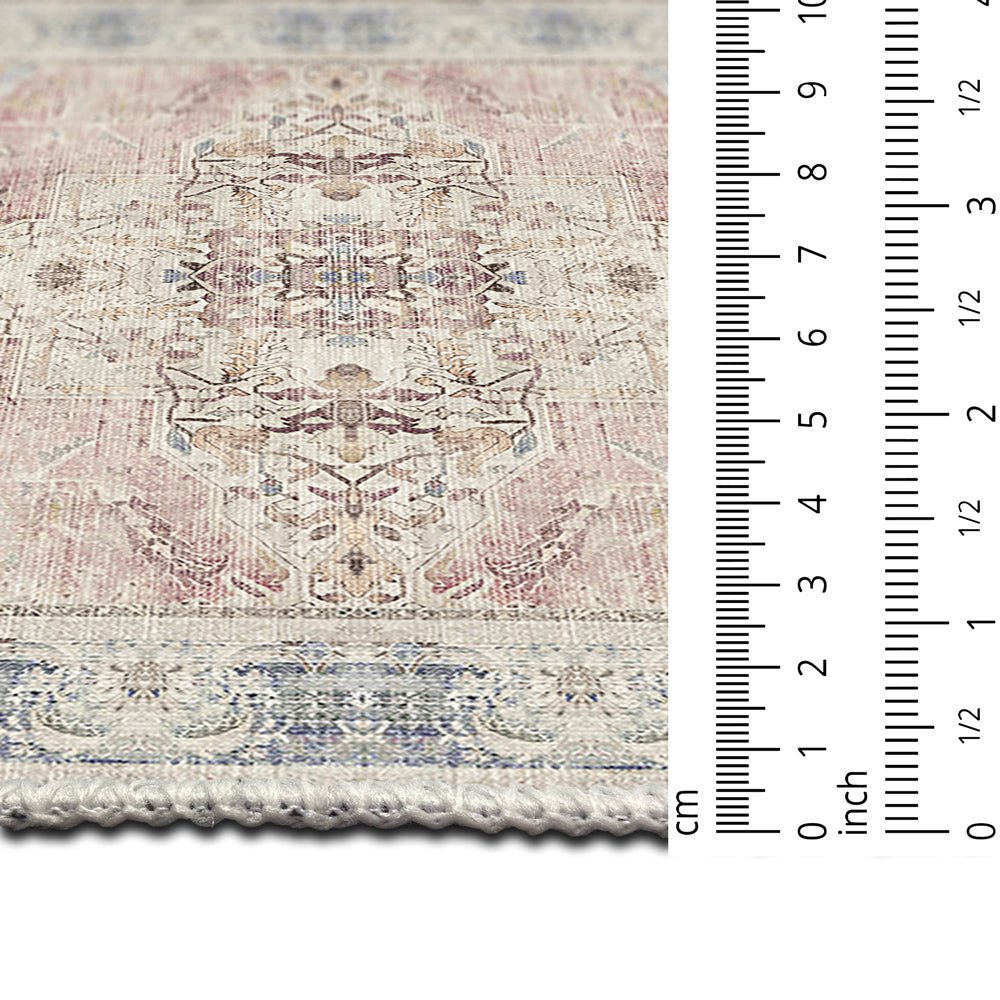 Traditional Beige And Pink Machine Washable Cotton Area Rug - The Rug Decor