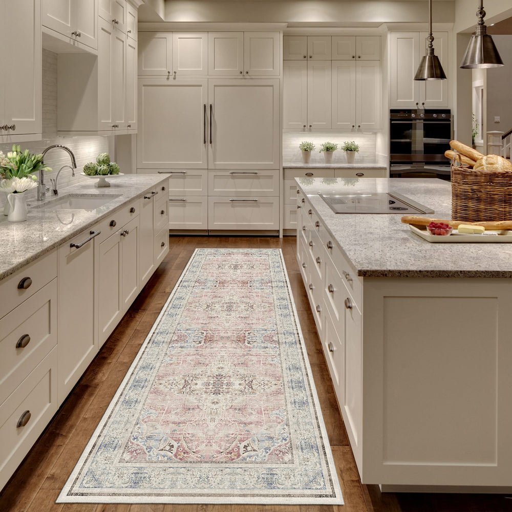 Traditional Beige And Pink Machine Washable Cotton Area Rug - The Rug Decor