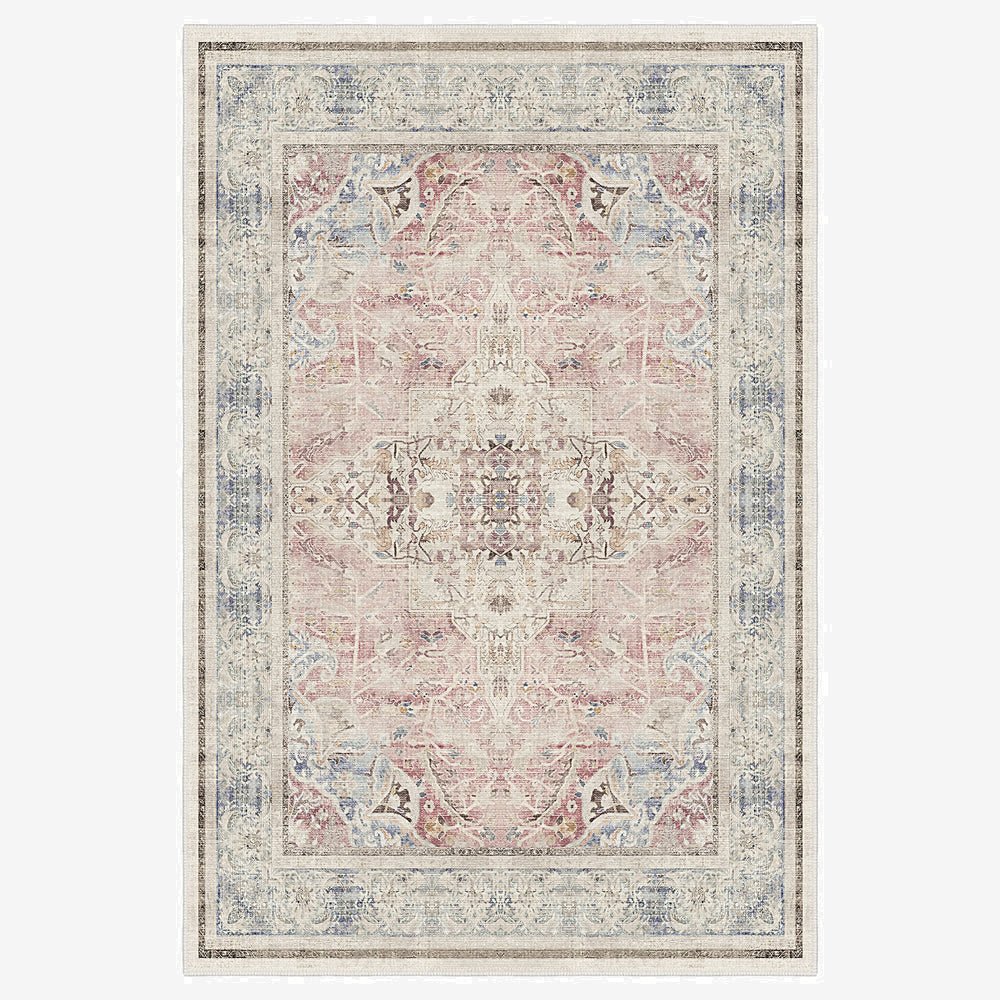 Traditional Beige And Pink Machine Washable Cotton Area Rug - The Rug Decor