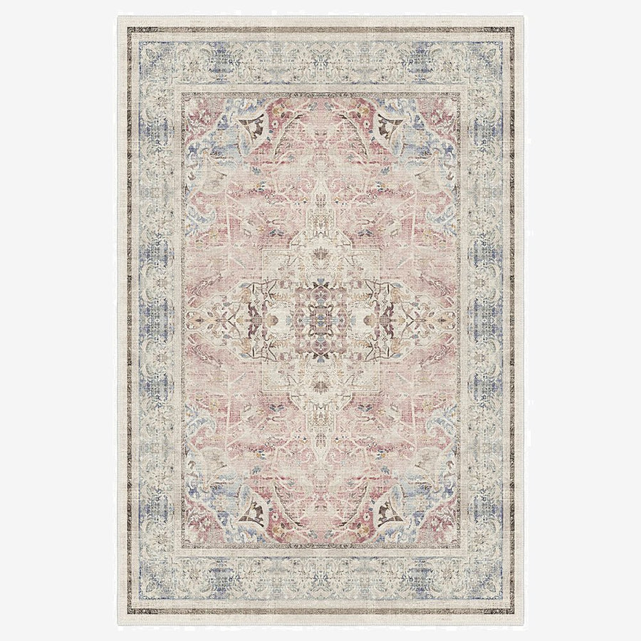 Traditional Beige And Pink Machine Washable Cotton Area Rug - The Rug Decor