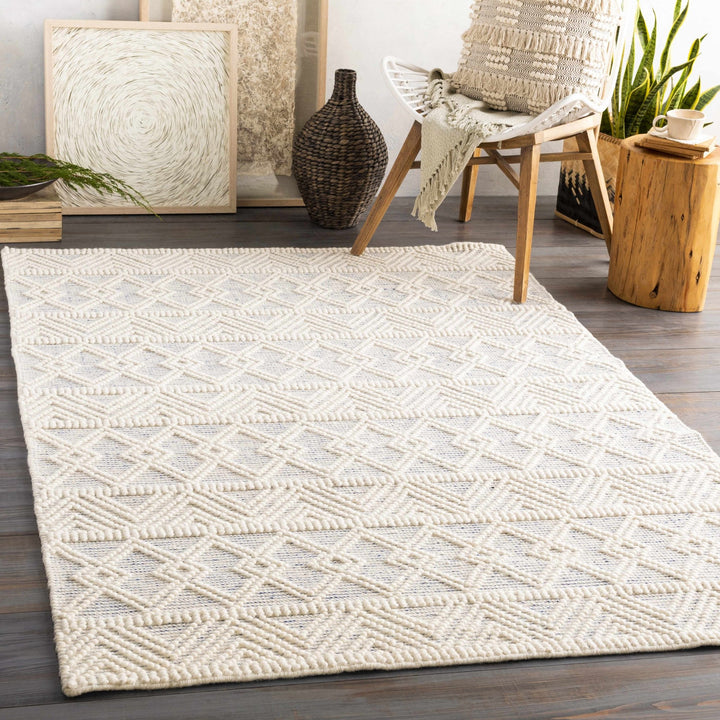 Traditional Beige Flatwoven Dhurrie Rug Woolen Chunky and Soft Trellis Wool Area Rug - The Rug Decor