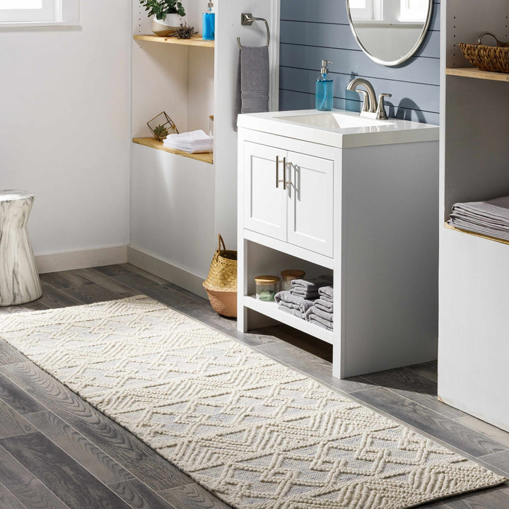 Traditional Beige Flatwoven Dhurrie Rug Woolen Chunky and Soft Trellis Wool Area Rug - The Rug Decor