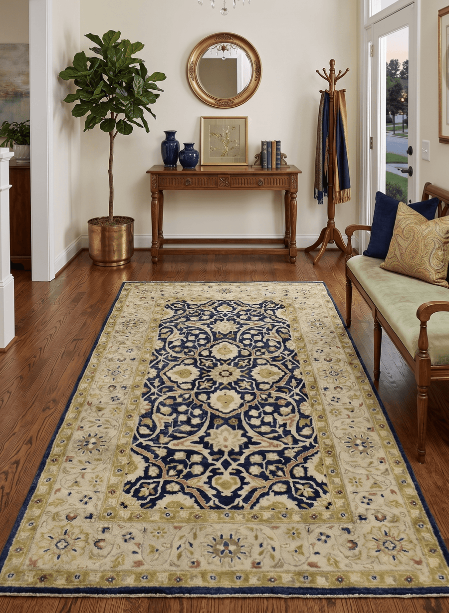 Traditional Black and Olive Hand Tufted 5x8 Wool Area Rug - The Rug Decor