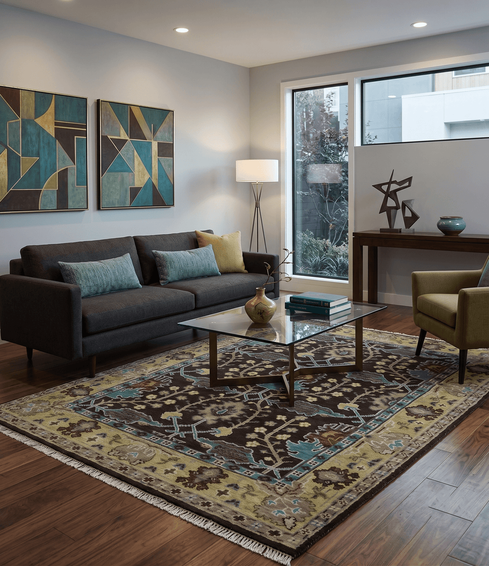Traditional Black, Beige and Blue Antique Style Hand knotted Wool Area Rug - The Rug Decor