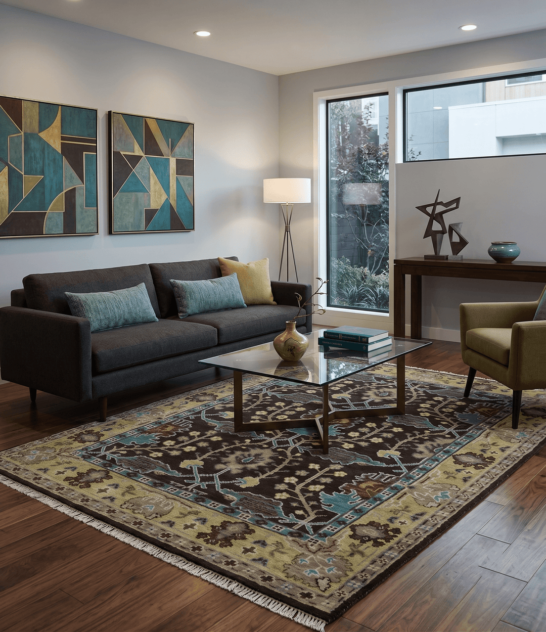 Traditional Black, Beige and Blue Antique Style Hand knotted Wool Area Rug - The Rug Decor