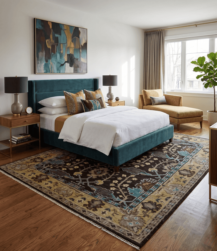 Traditional Black, Beige and Blue Antique Style Hand knotted Wool Area Rug - The Rug Decor