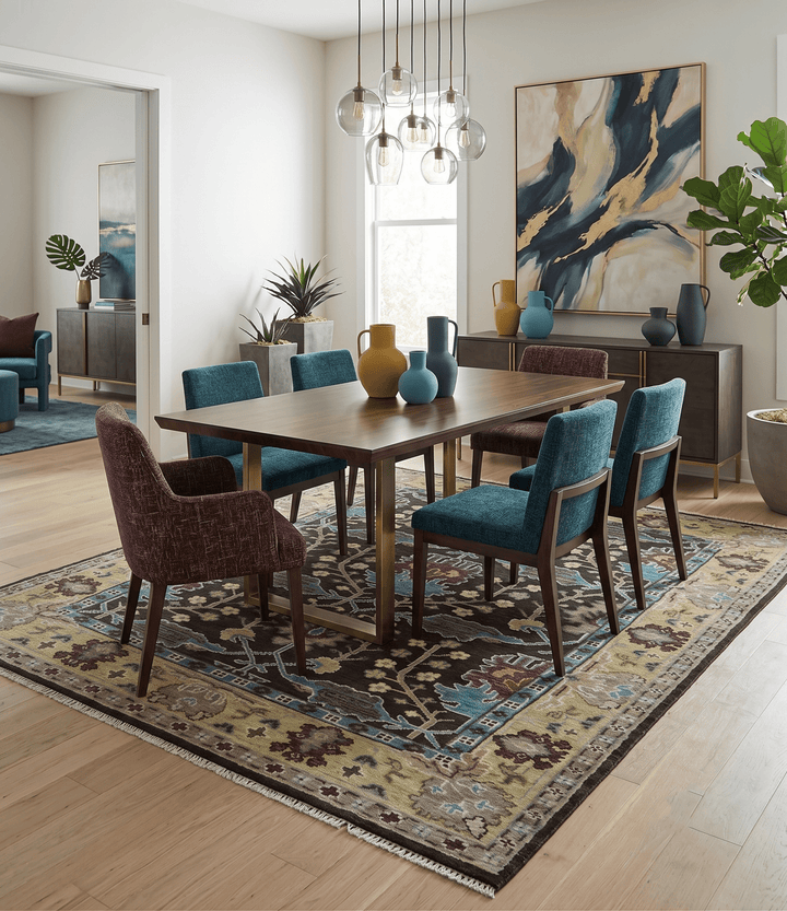 Traditional Black, Beige and Blue Antique Style Hand knotted Wool Area Rug - The Rug Decor