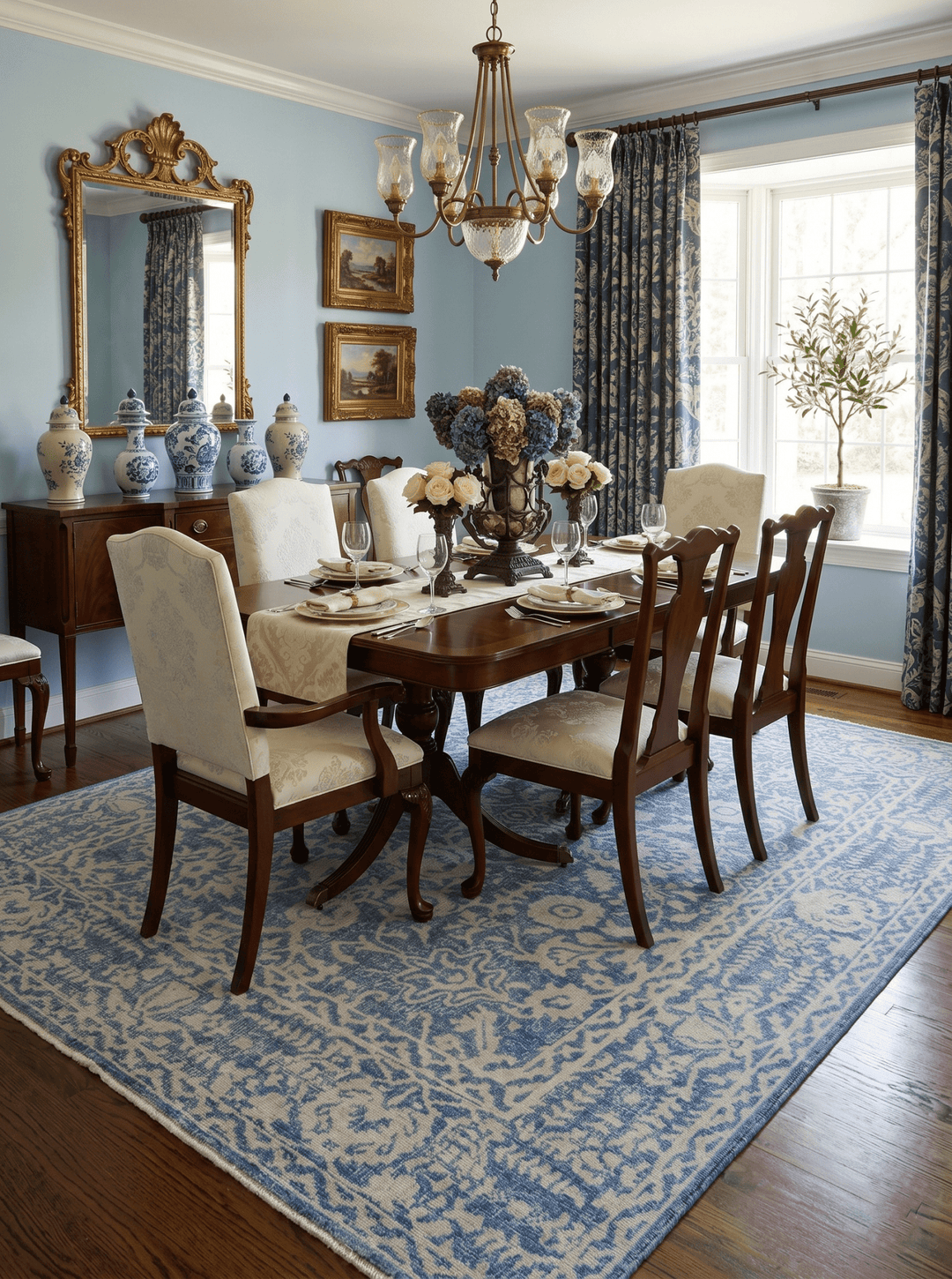 Traditional Blue and Beige Hand Knotted 8x10 Wool Area Rug - The Rug Decor
