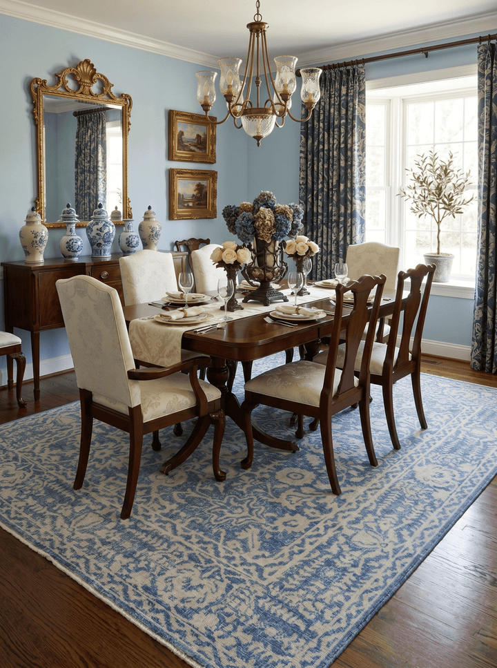 Traditional Blue and Beige Hand Knotted 8x10 Wool Area Rug - The Rug Decor