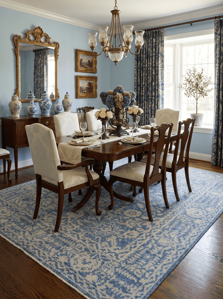 Traditional Blue and Beige Hand Knotted 8x10 Wool Area Rug - The Rug Decor
