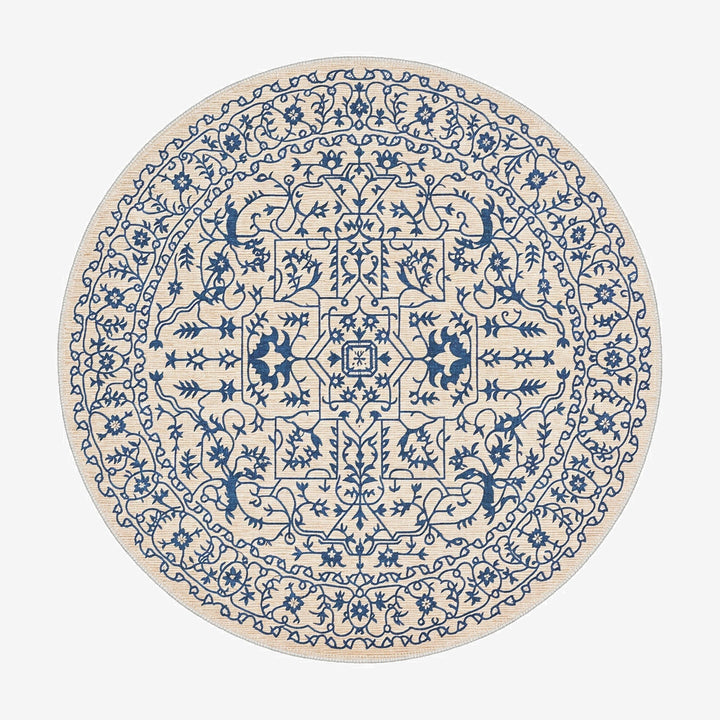 Traditional Blue And Beige Machine Washable Cotton Area Rug - The Rug Decor