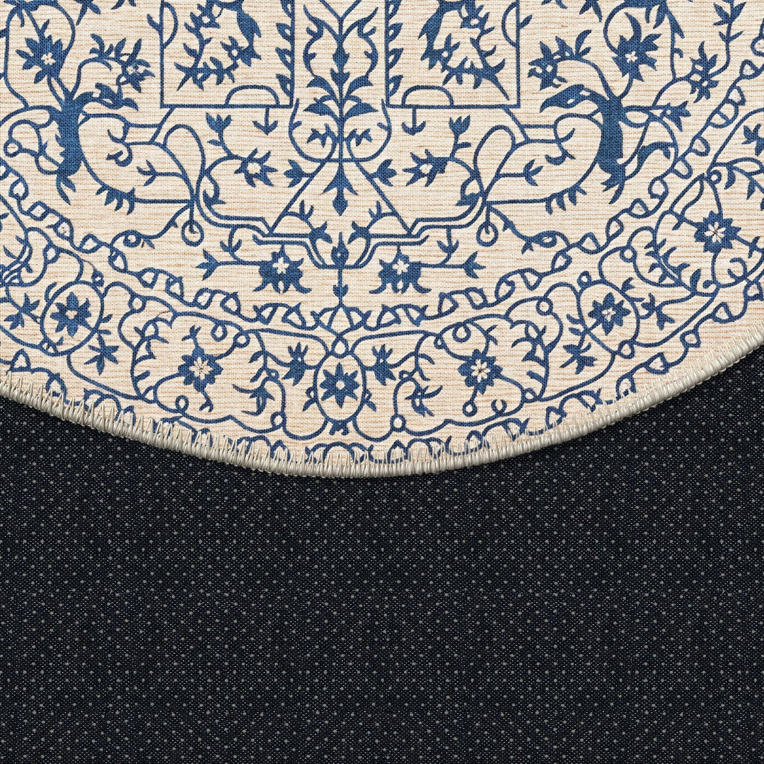 Traditional Blue And Beige Machine Washable Cotton Area Rug - The Rug Decor