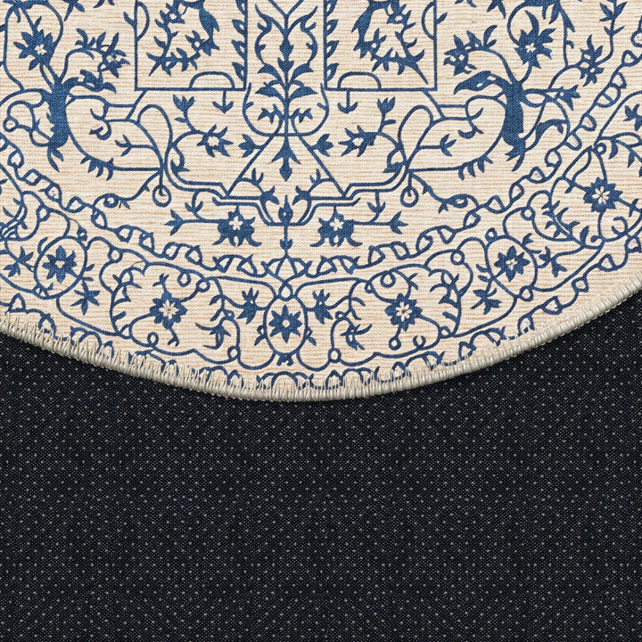 Traditional Blue And Beige Machine Washable Cotton Area Rug - The Rug Decor