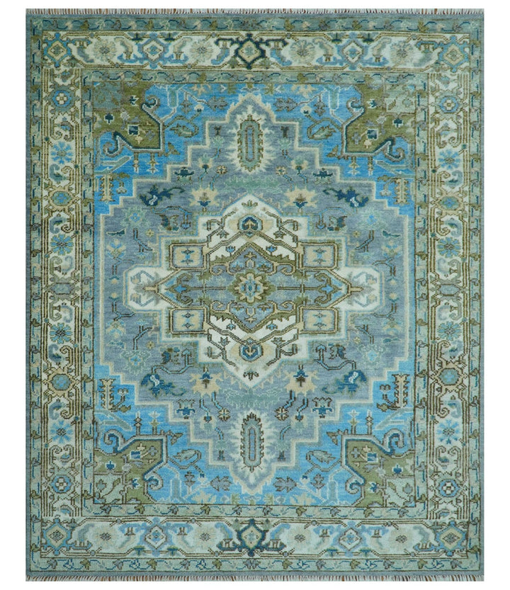 Traditional Blue And Gray Oushak Hand knotted Wool Area Rug - The Rug Decor