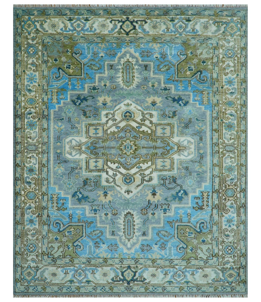 Traditional Blue And Gray Oushak Hand knotted Wool Area Rug - The Rug Decor