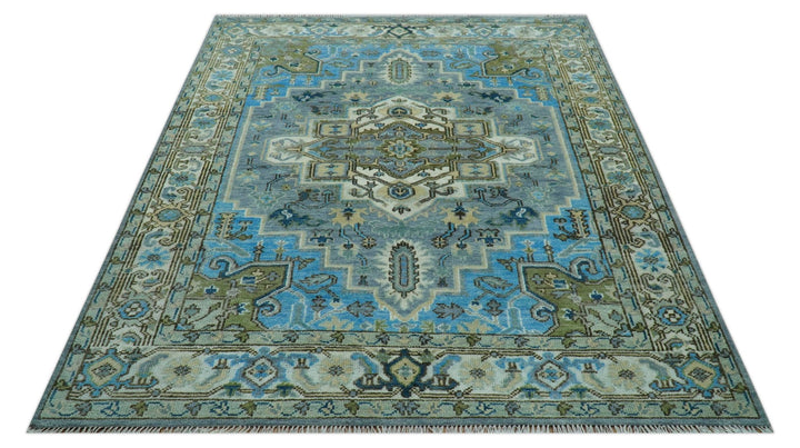 Traditional Blue And Gray Oushak Hand knotted Wool Area Rug - The Rug Decor