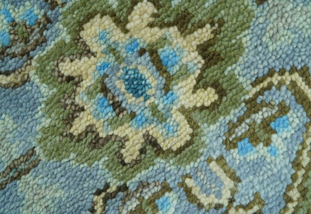 Traditional Blue And Gray Oushak Hand knotted Wool Area Rug - The Rug Decor