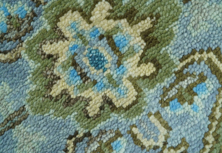 Traditional Blue And Gray Oushak Hand knotted Wool Area Rug - The Rug Decor