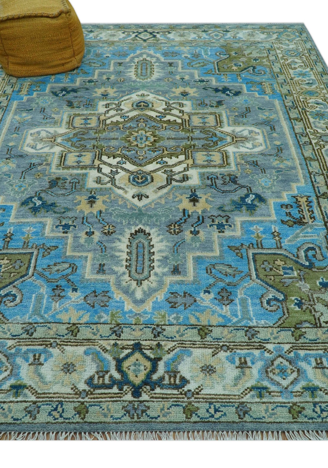 Traditional Blue And Gray Oushak Hand knotted Wool Area Rug - The Rug Decor