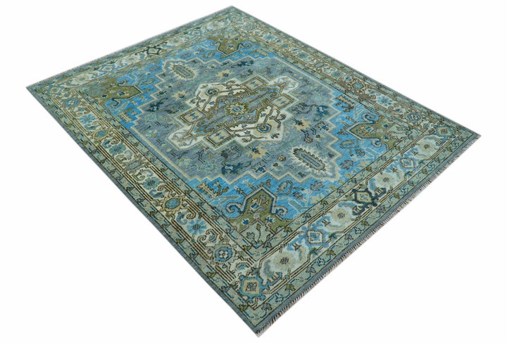 Traditional Blue And Gray Oushak Hand knotted Wool Area Rug - The Rug Decor