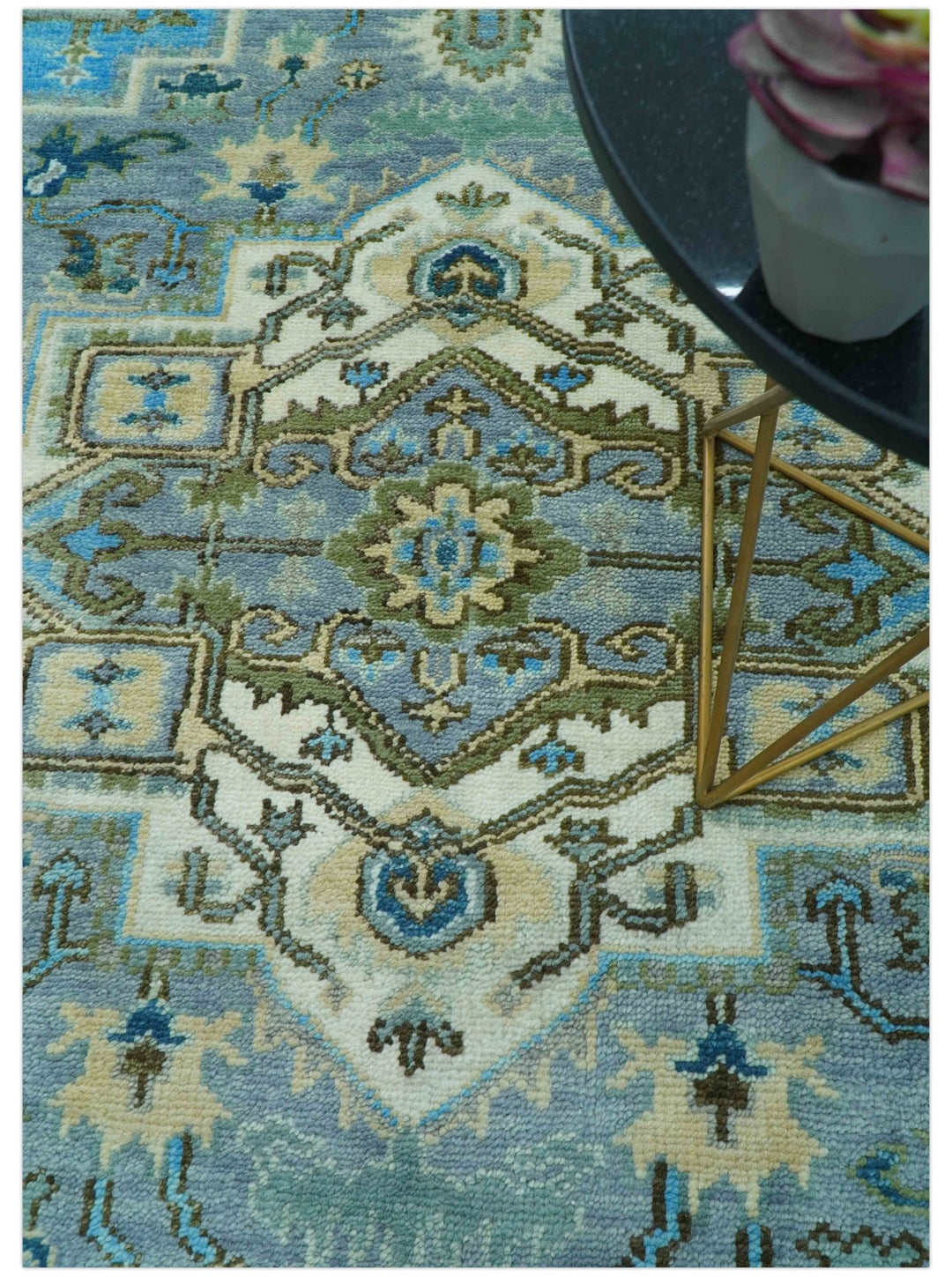 Traditional Blue And Gray Oushak Hand knotted Wool Area Rug - The Rug Decor