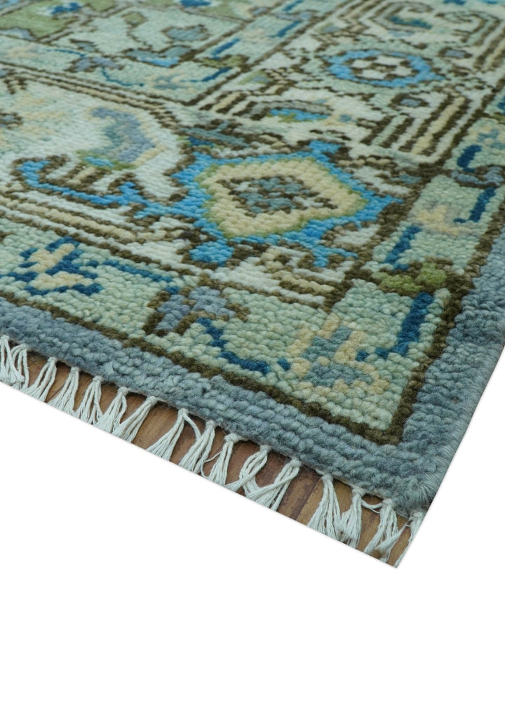 Traditional Blue And Gray Oushak Hand knotted Wool Area Rug - The Rug Decor
