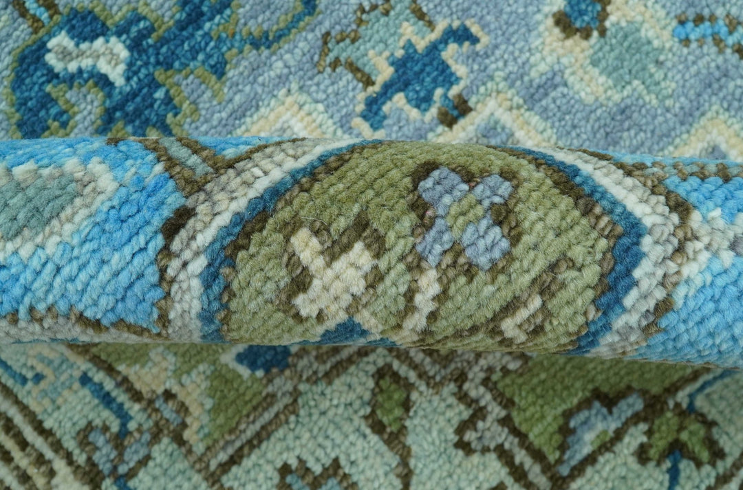 Traditional Blue And Gray Oushak Hand knotted Wool Area Rug - The Rug Decor