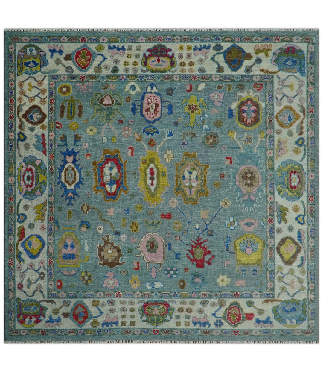 Traditional Blue and Ivory Vibrant Colorful Hand knotted Oushak Multi Size wool Area Rug - The Rug Decor