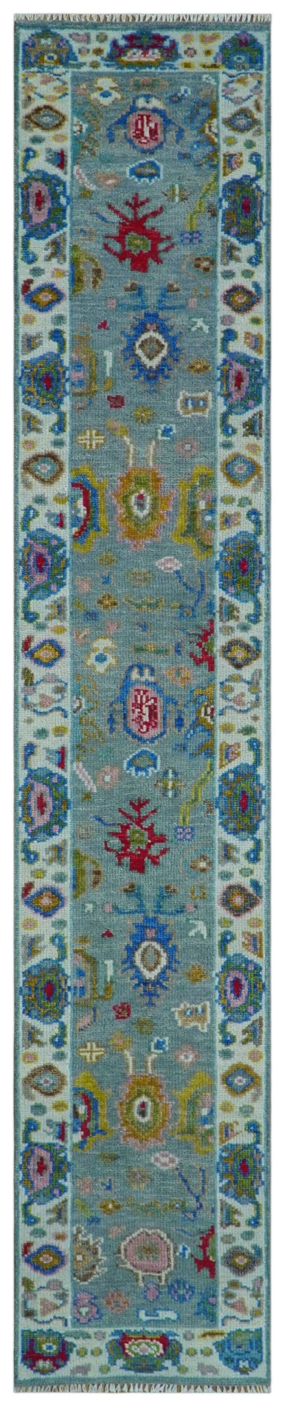 Traditional Blue and Ivory Vibrant Colorful Hand knotted Oushak Multi Size wool Area Rug - The Rug Decor