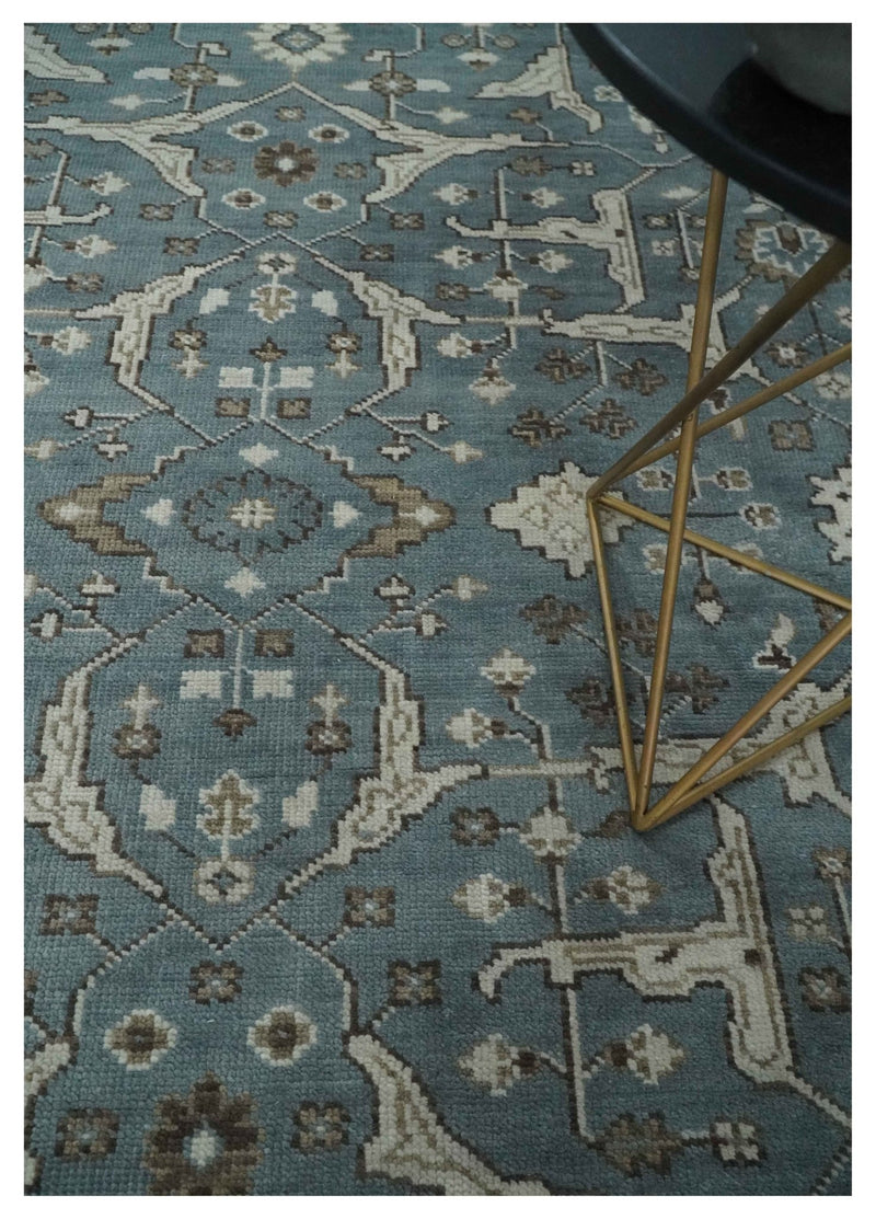 Traditional Blue, Ivory and Brown Oriental Oushak 8x10 wool Area Rug - The Rug Decor