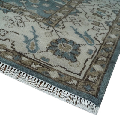 Traditional Blue, Ivory and Brown Oriental Oushak 8x10 wool Area Rug - The Rug Decor